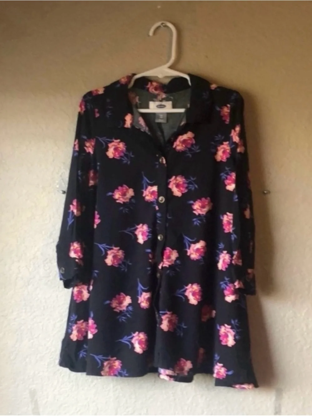 Old Navy Dress Girls Black Floral Long Sleeve Button Down Dress Toddler Girls 4T